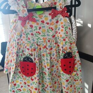 Good Lad Girls Floral Tank Dress with Red Ladybug Pockets